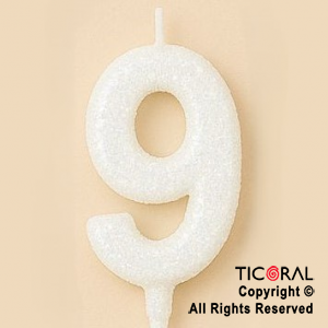 VELA NUMERAL CHICO 5.5 CM CON GIBRE BLANCO NUMERO 9 x 1